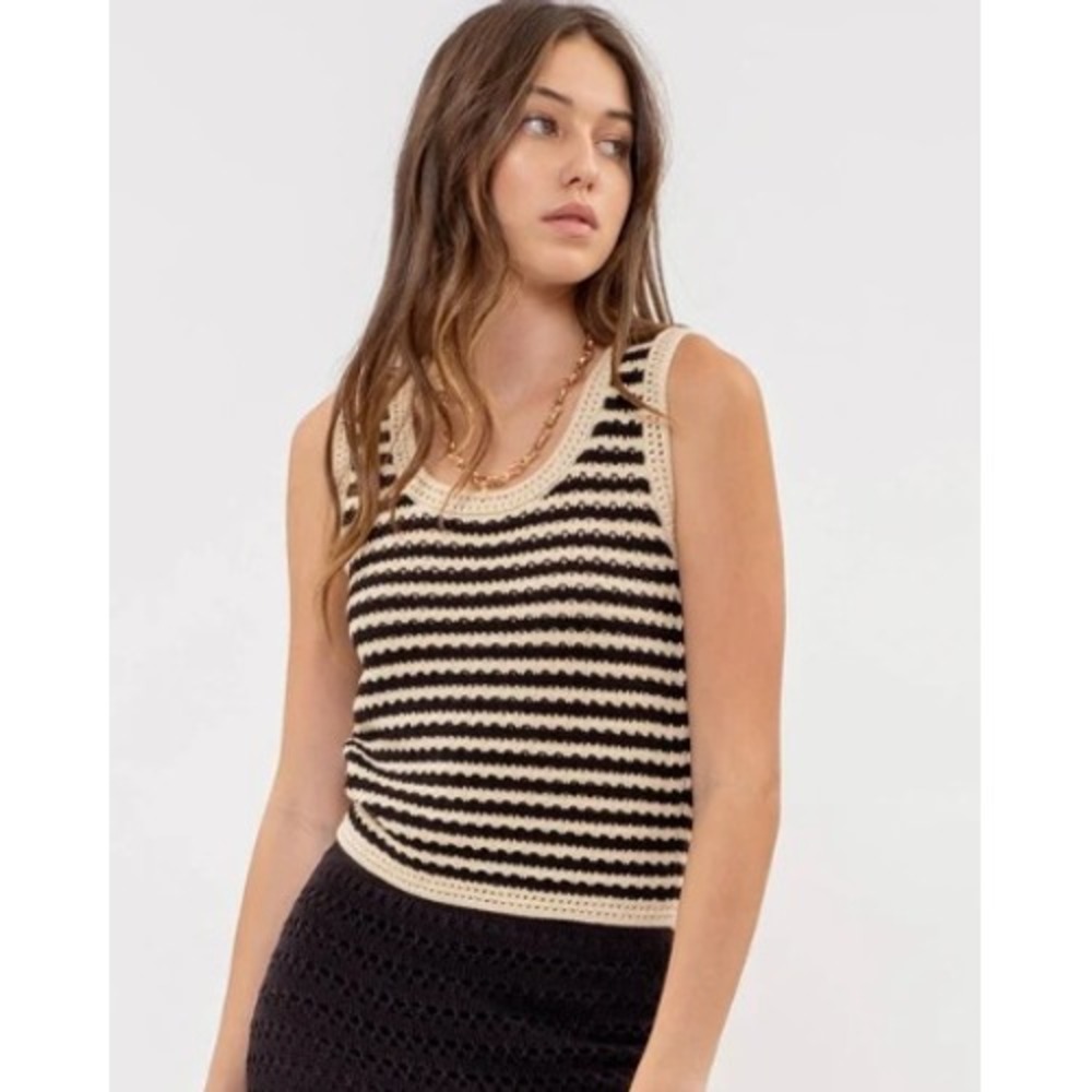 Blu Pepper Black and Cream Striped Tank Top